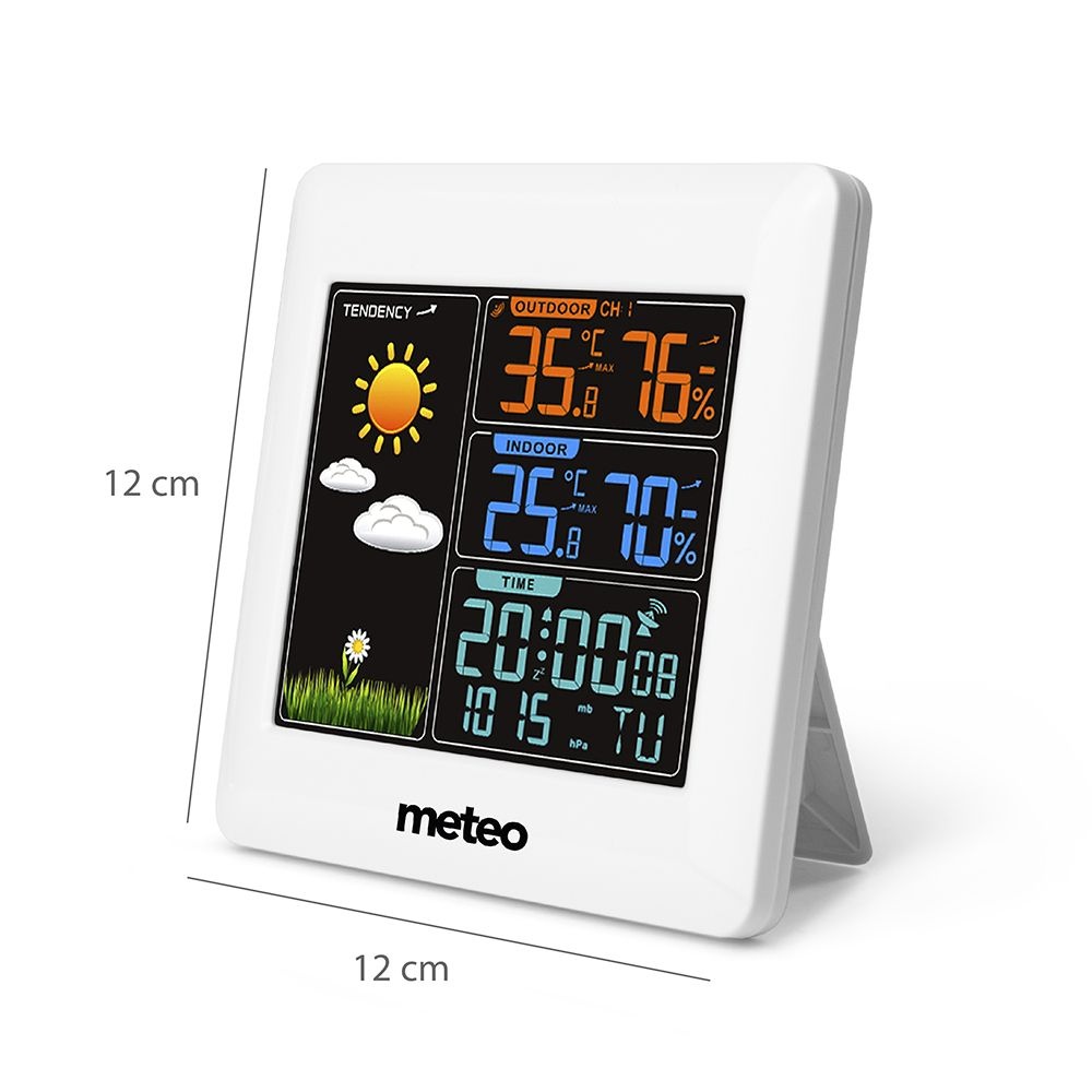Weerstation METEO SP93 - 12x12x2cm - draadloos - met klok - wit