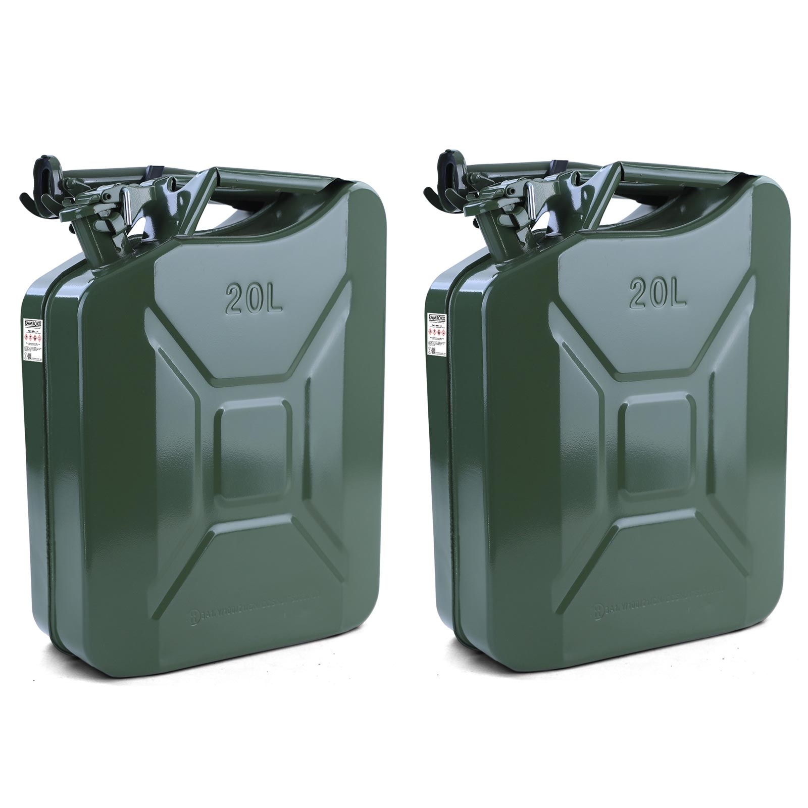 2x 20L Metalen kanister Brandstof Benzine Diesel Reserve met Vulhals Groen
