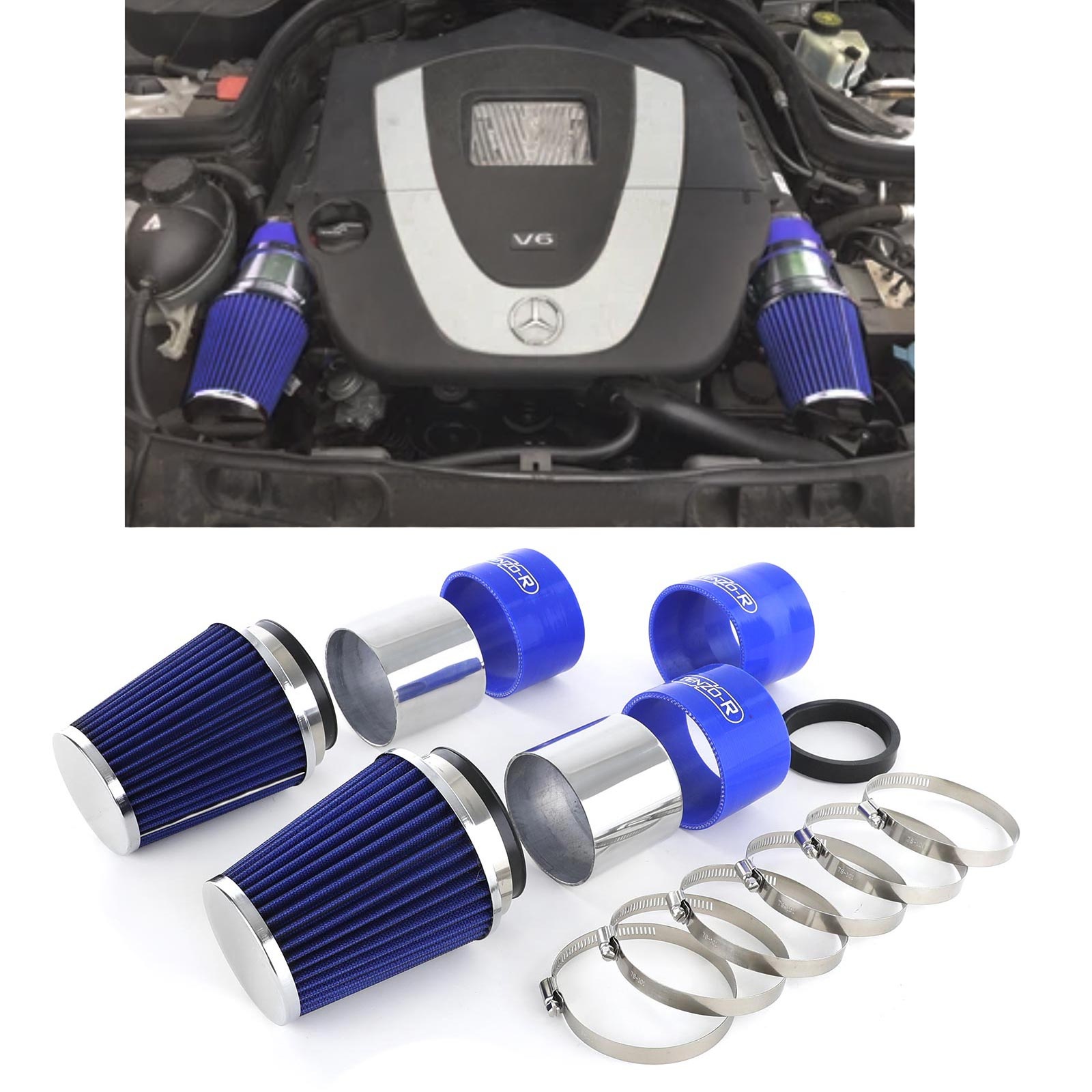 Luchtinlaatset met sportluchtfilter blauw voor Mercedes W204 C300 C350 V6