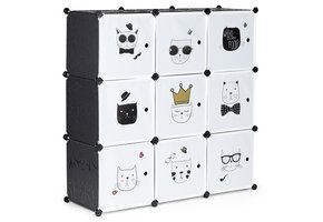 Speelgoedkast - 110x110x37 cm - 9 Deuren - zwart,wit - katjes
