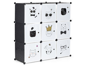 Speelgoedkast - 110x110x37 cm - 9 Deuren - zwart,wit - katjes