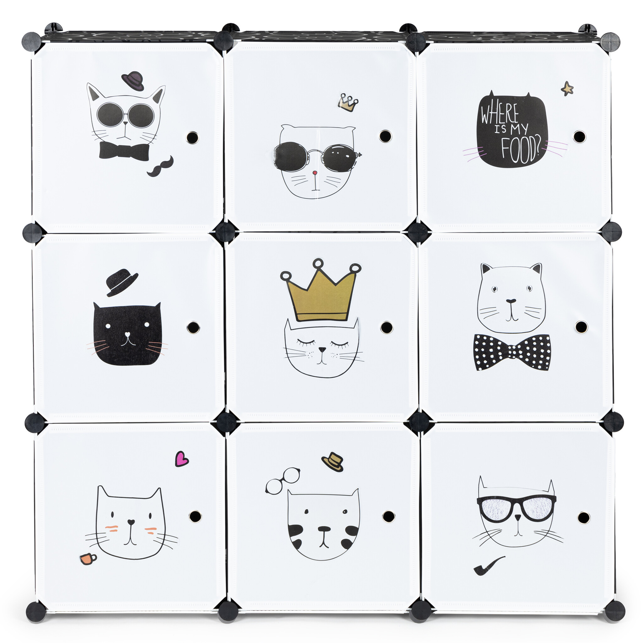 Speelgoedkast - 110x110x37 cm - 9 Deuren - zwart,wit - katjes