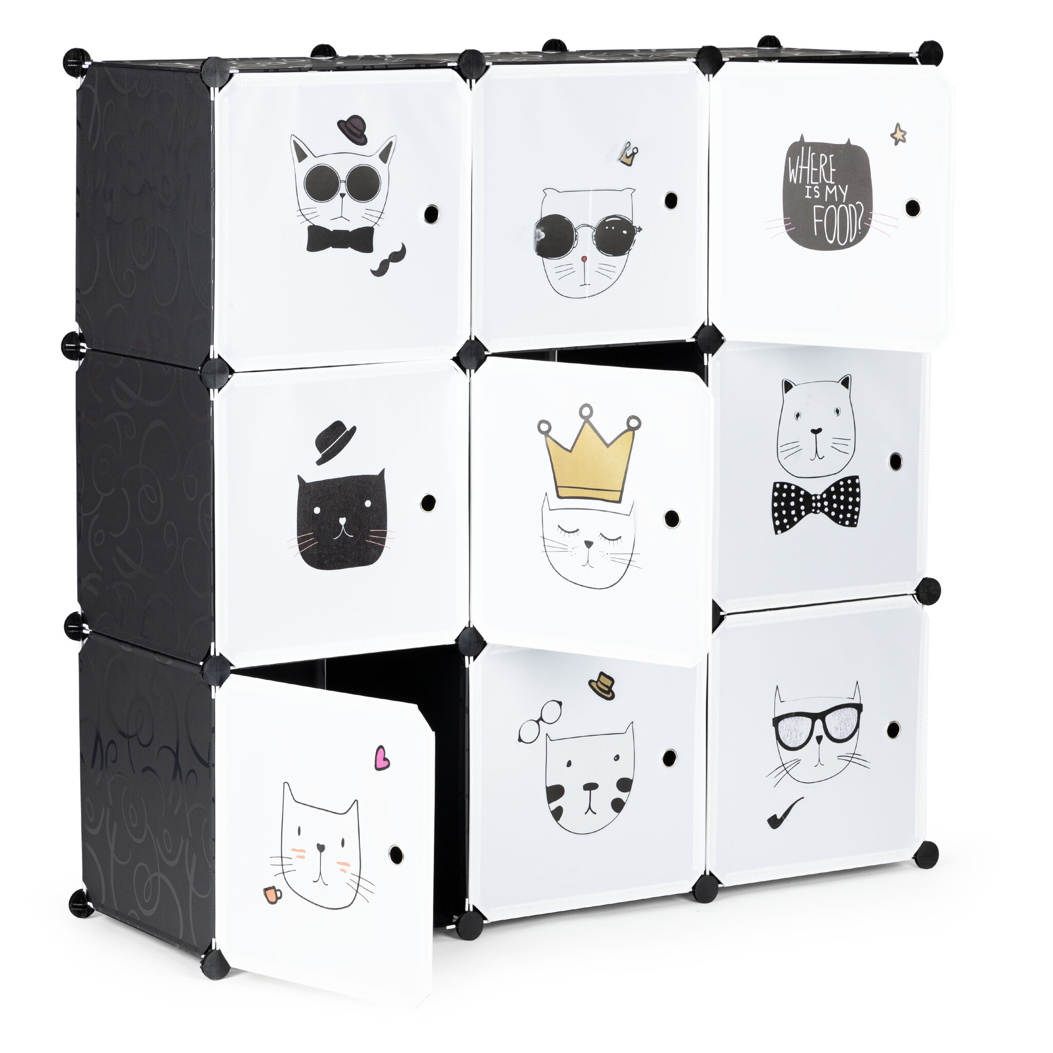 Speelgoedkast - 110x110x37 cm - 9 Deuren - zwart,wit - katjes