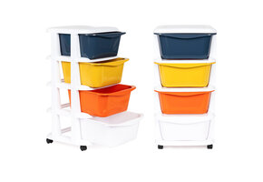 Organizer - 74x35,5x36cm - 4 lades - wit, blauw, geel, oranje