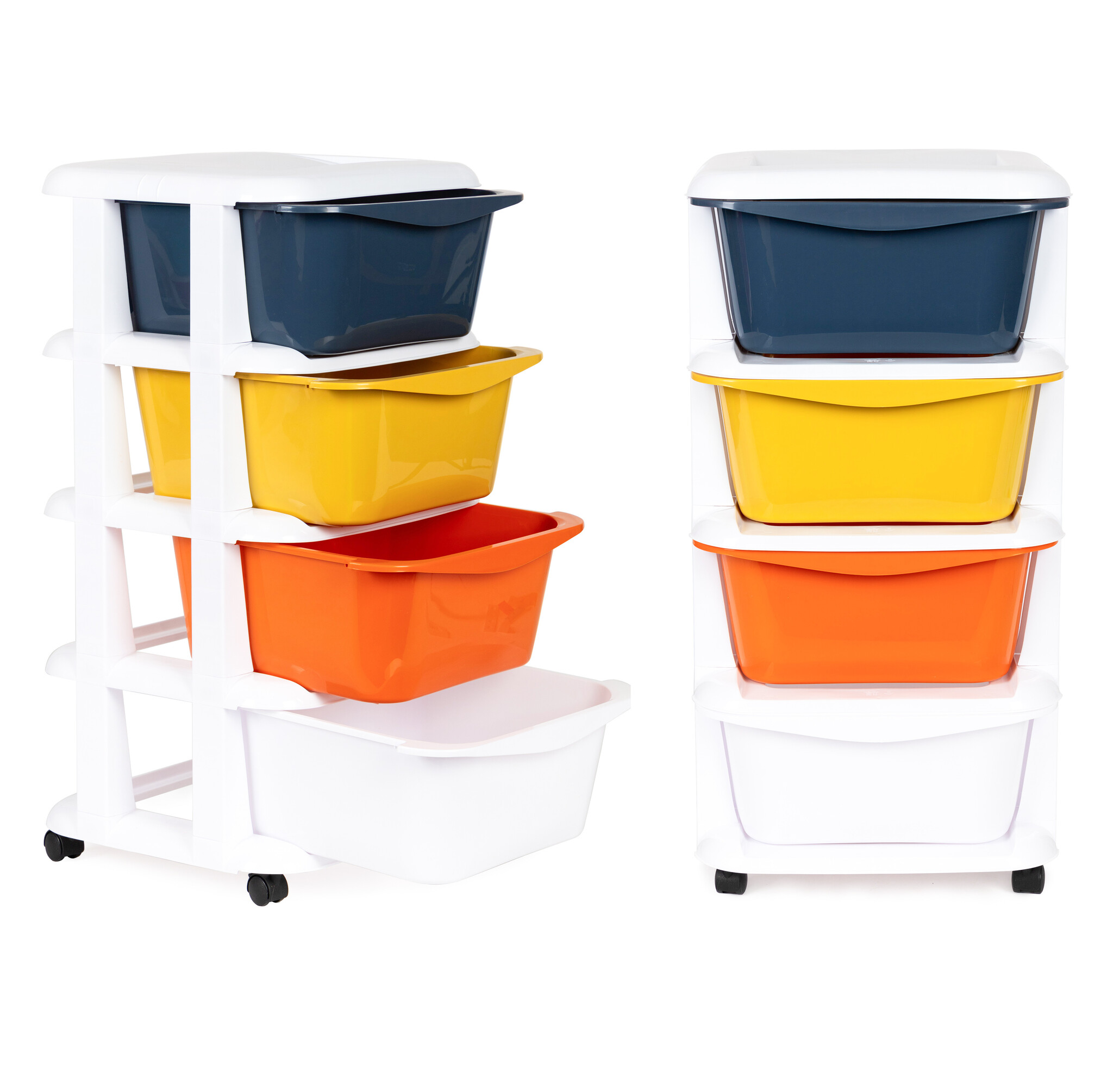 Organizer - 74x35,5x36cm - 4 lades - wit, blauw, geel, oranje