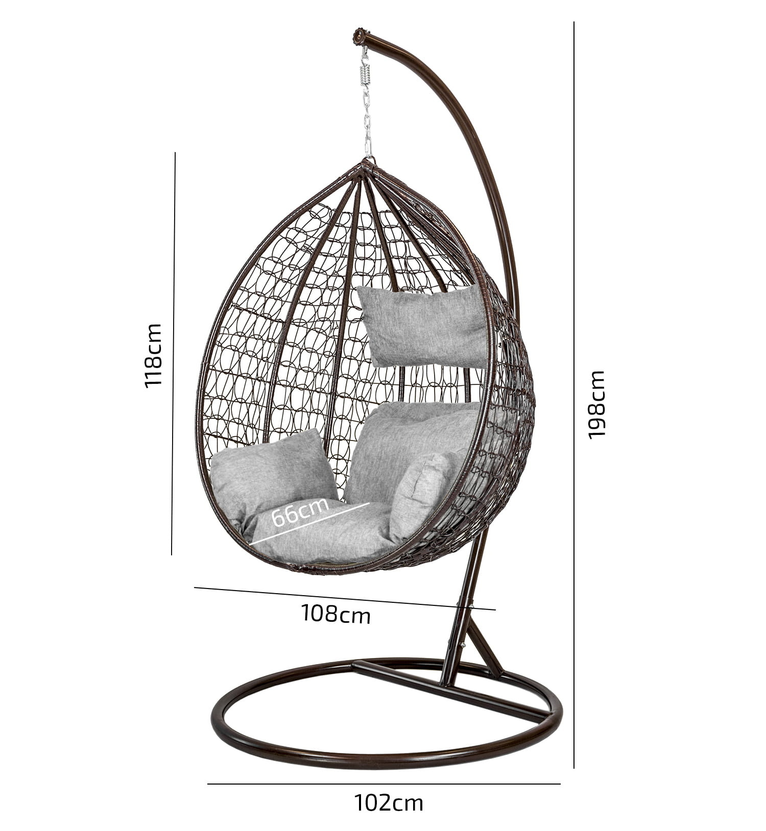 Hangstoel - ei stoel - 118x108x66cm - met kussens - bruin