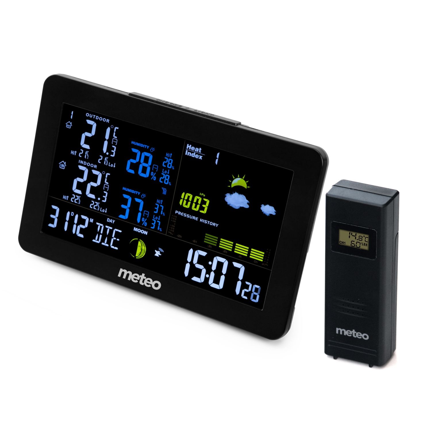 Weerstation - 12,5x20,5x3,2 cm - LCD VA Display - zwart
