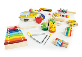 Houten muziekinstrumenten - 14 delig - kleurrijk - met tas