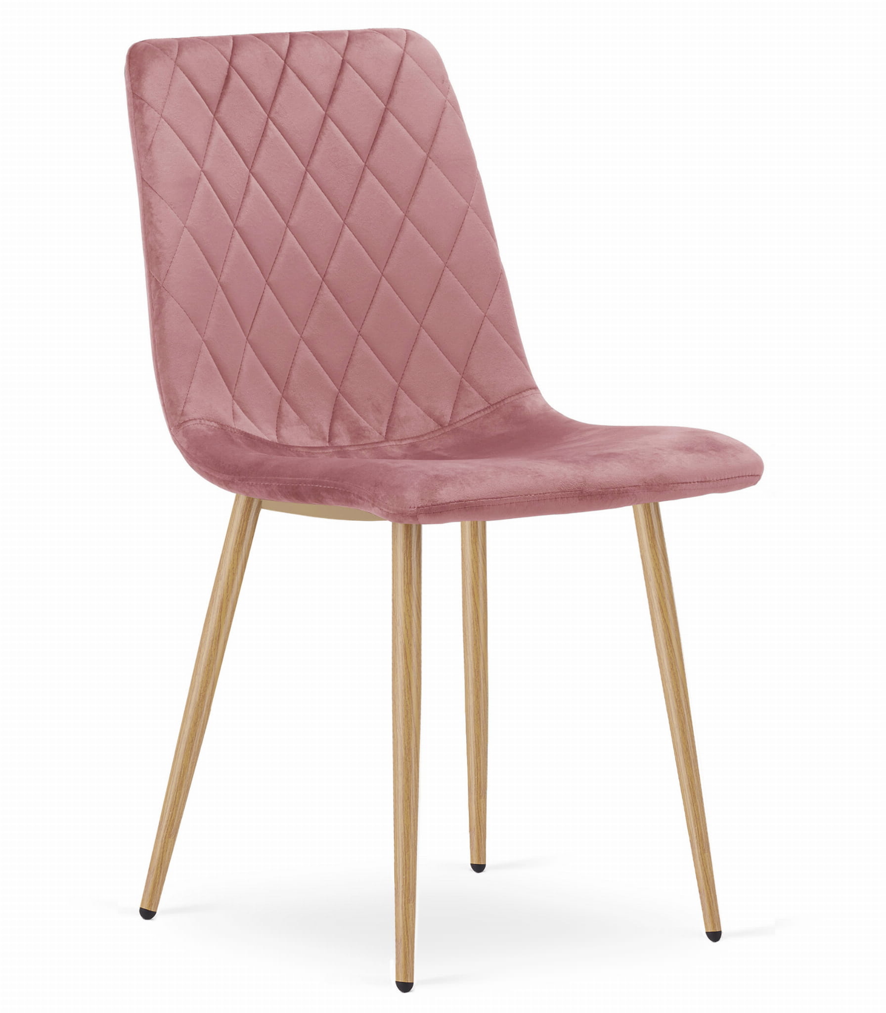 Velvet eetkamerstoel TURIN - 44,5x53x88,5cm - roze, houtlook