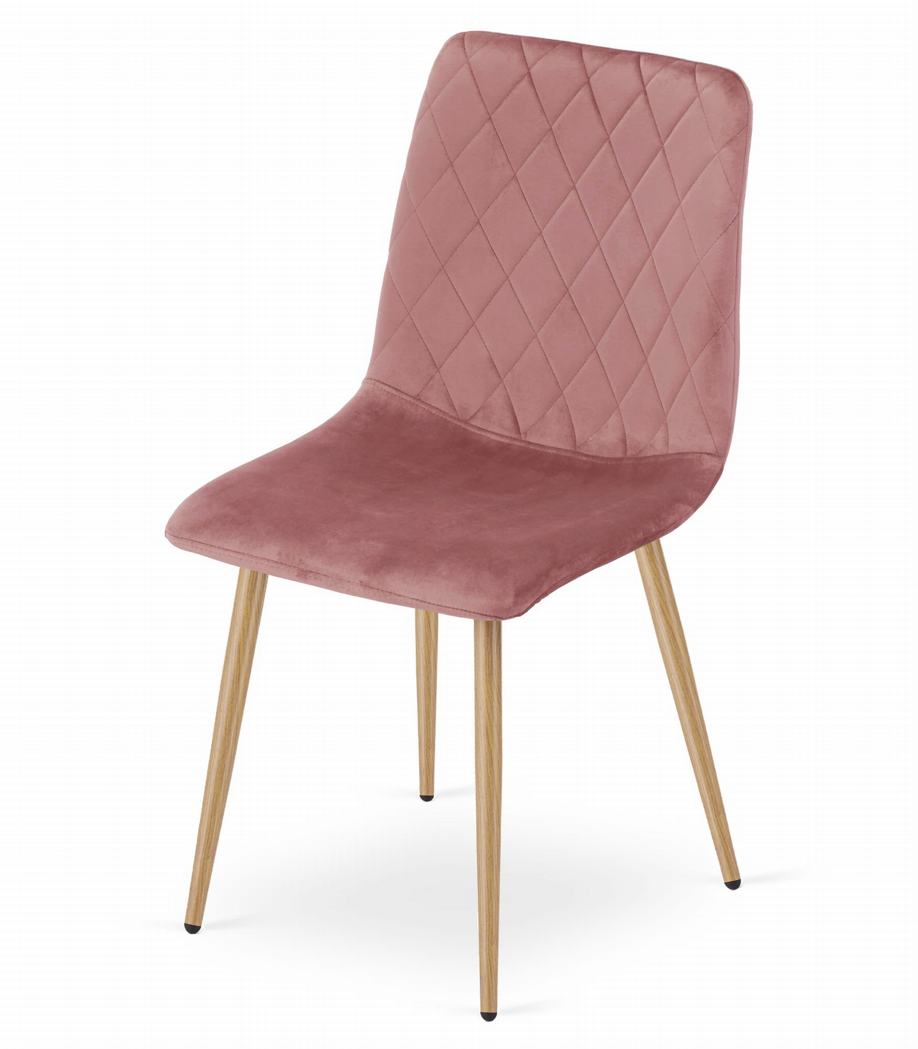 Velvet eetkamerstoel TURIN - 44,5x53x88,5cm - roze, houtlook