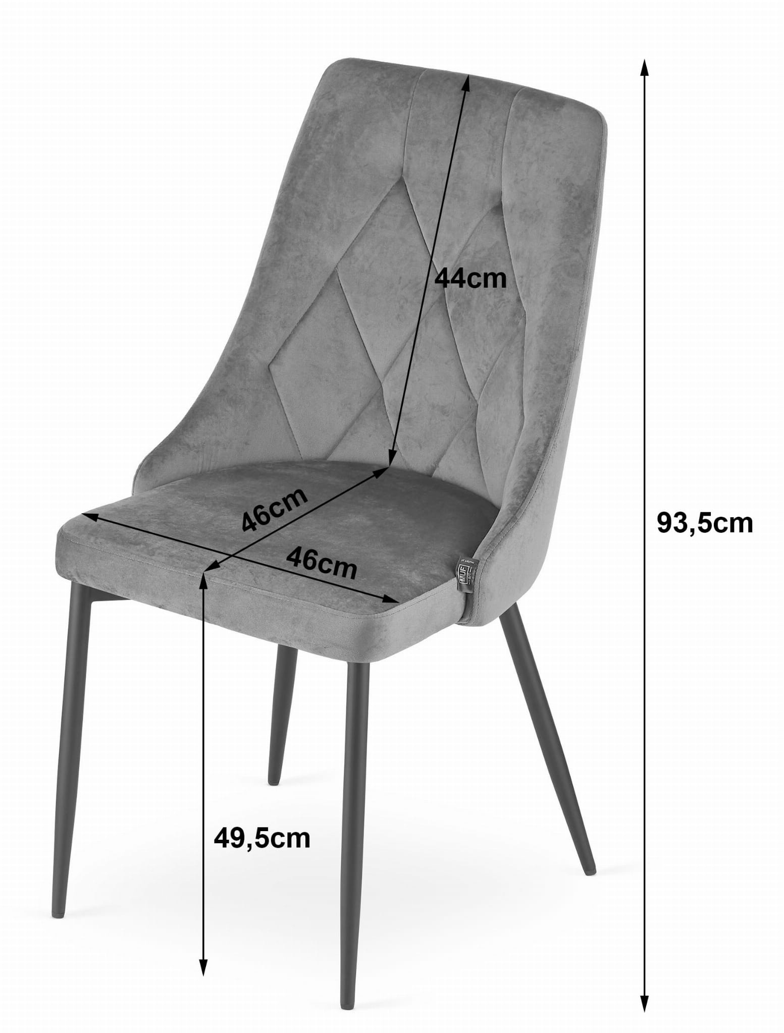 Velvet eetkamerstoel IMOLA - 48,5x61x93,5cm - donker grijs