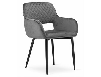 Velvet eetkamerstoel AMALFI - met armleuning - donker grijs