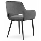 Velvet eetkamerstoel AMALFI - met armleuning - donker grijs