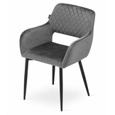 Velvet eetkamerstoel AMALFI - met armleuning - donker grijs