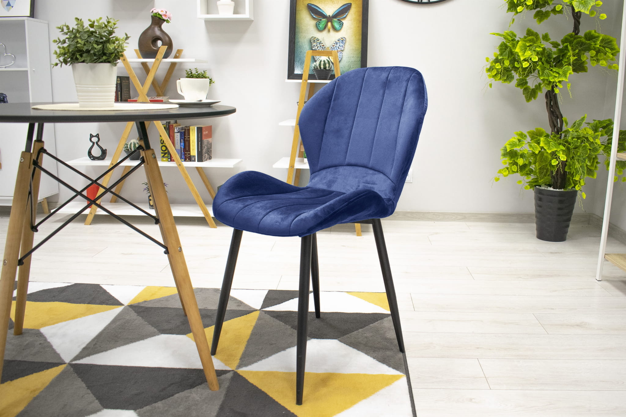 Velvet eetkamerstoel TERNI - 50,5x62x86cm - blauw
