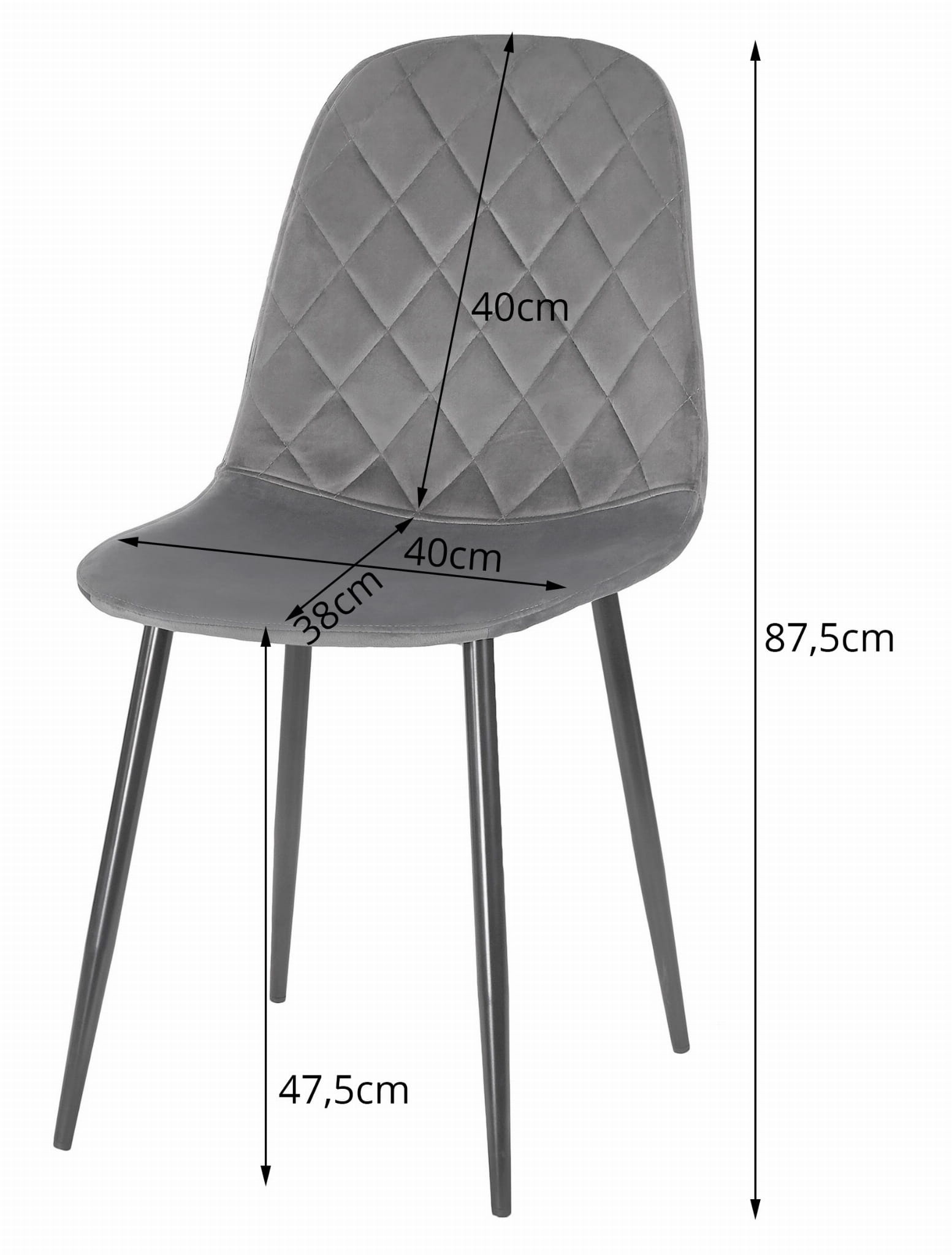 Velvet eetkamerstoel ASTI - 44,5x50,5x87,5cm - donker grijs