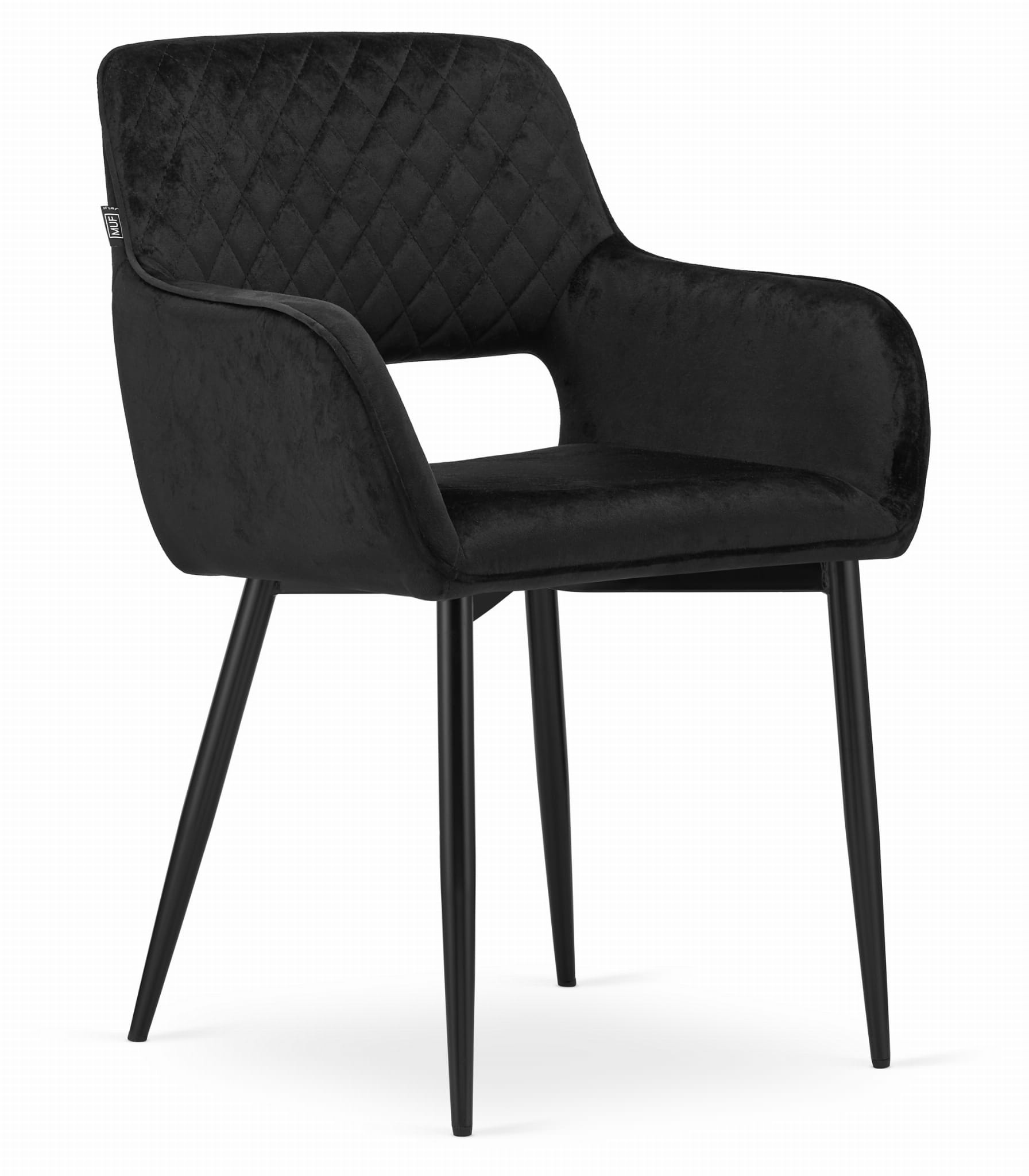 Velvet eetkamerstoel AMALFI - met armleuning - zwart