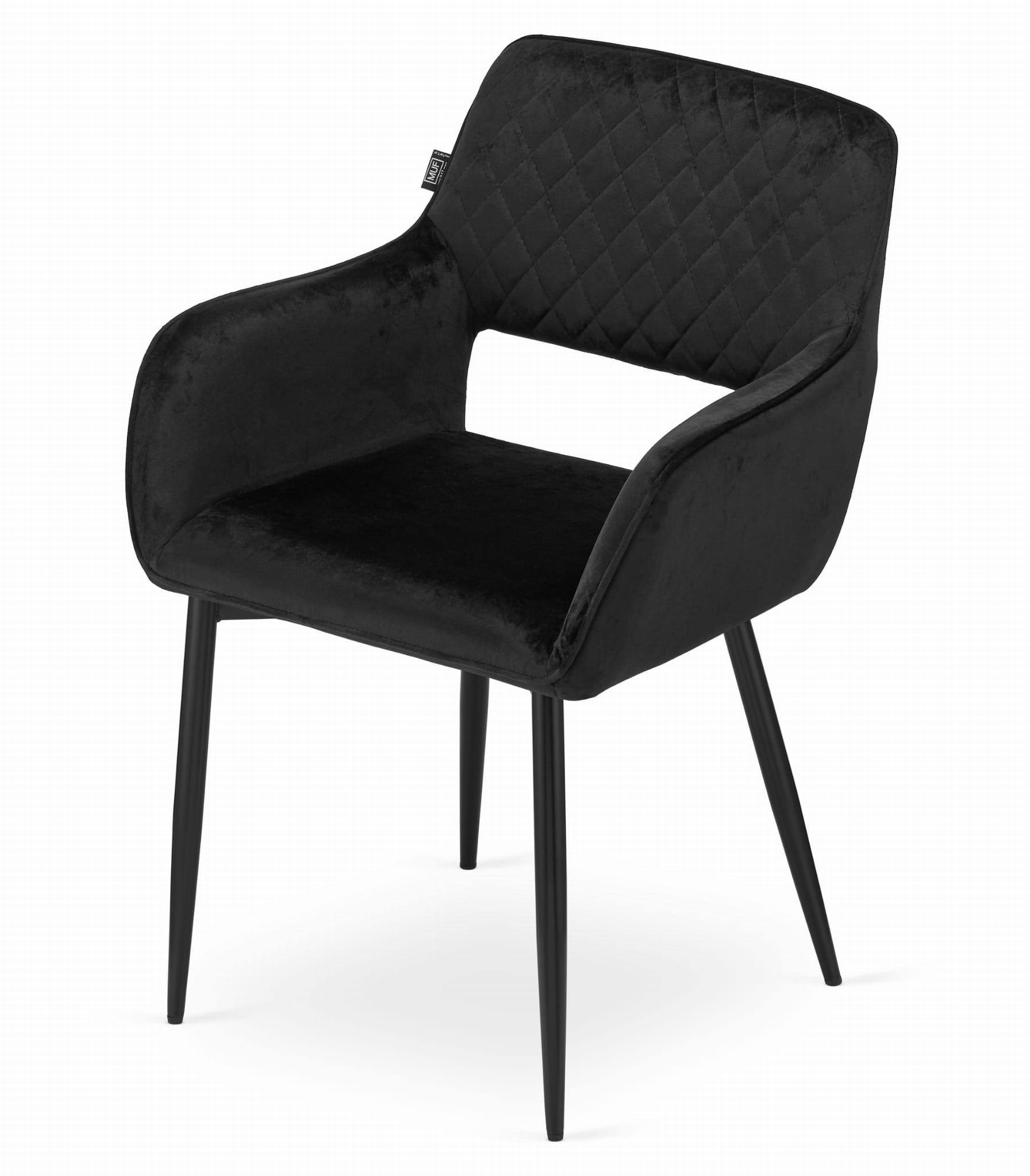 Velvet eetkamerstoel AMALFI - met armleuning - zwart