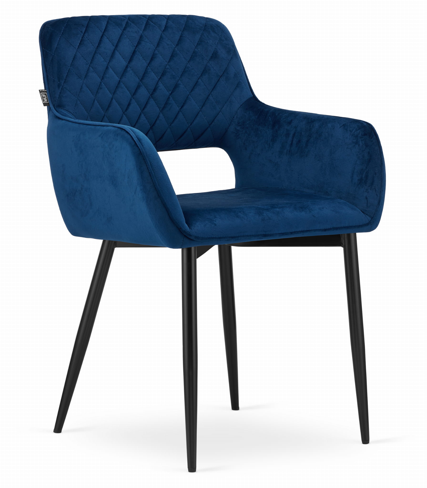 Velvet eetkamerstoel AMALFI - met armleuning - blauw