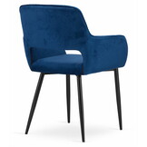 Velvet eetkamerstoel AMALFI - met armleuning - blauw