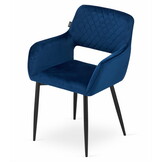 Velvet eetkamerstoel AMALFI - met armleuning - blauw