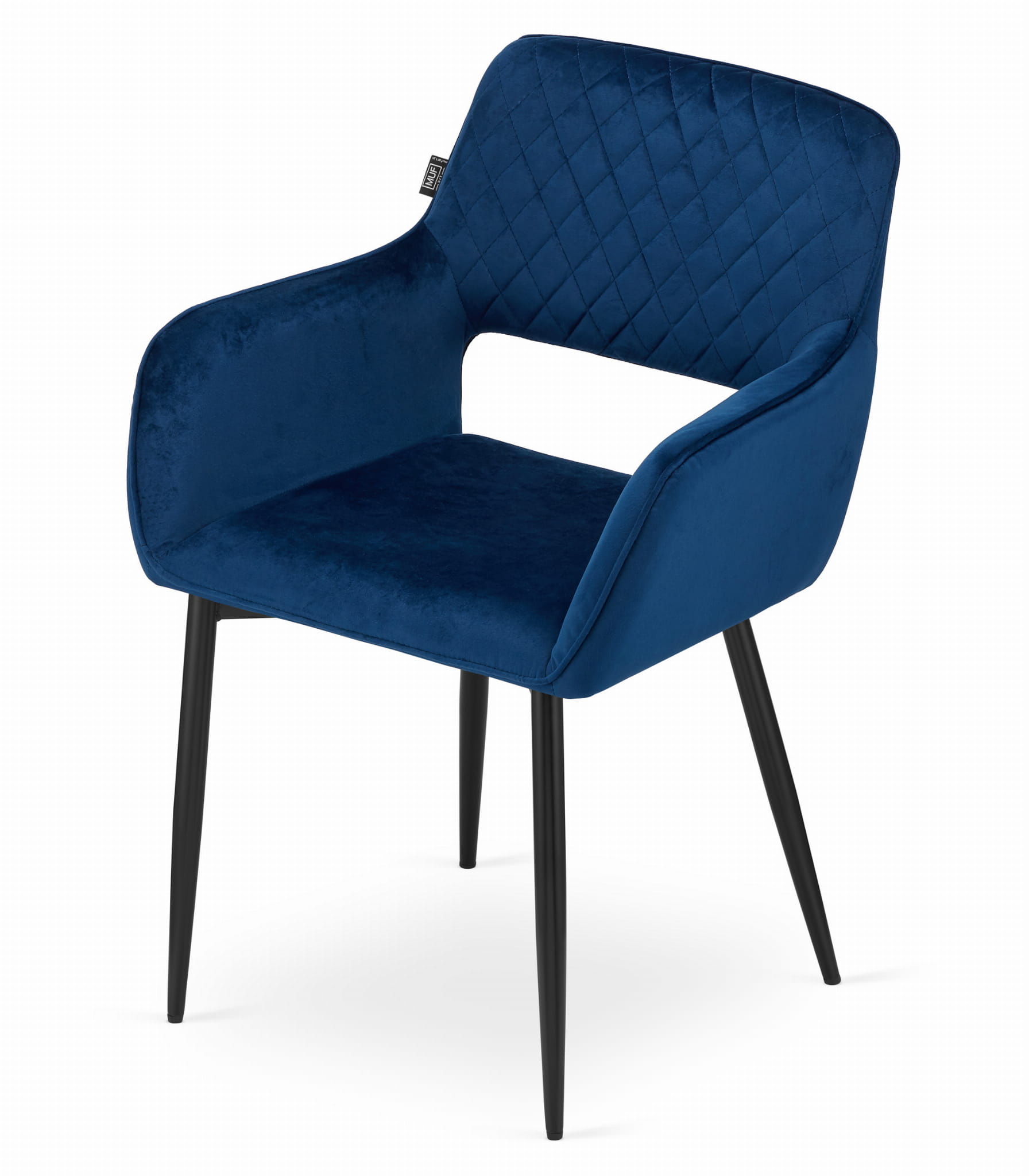 Velvet eetkamerstoel AMALFI - met armleuning - blauw