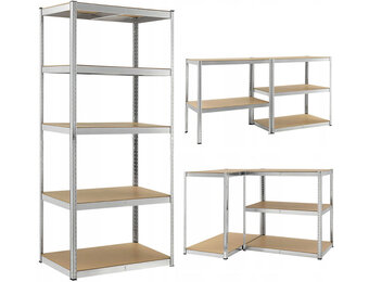 Stellingkast - 180x90x30 cm - metaal - zilver, beuken - 5 planken