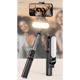Selfie stick - LED-verlichting - tot 111cm - zwart, zilver