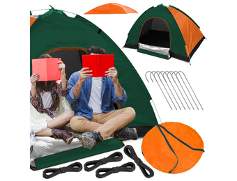 Pop up tent - 200x200x130cm - met klamboe - oranje, groen