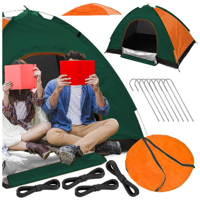 Pop up tent - 200x200x130cm - met klamboe - oranje, groen