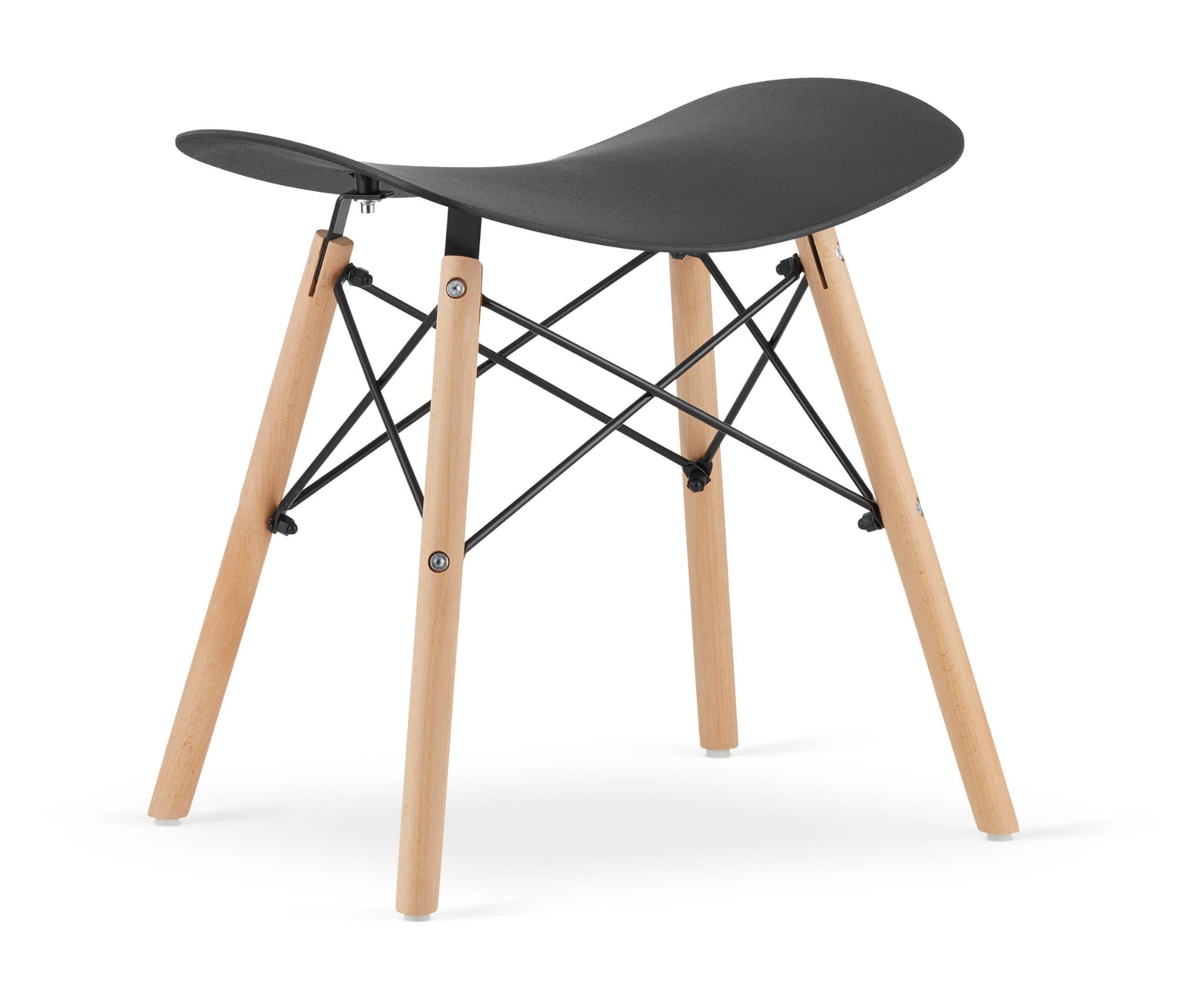 Kruk KORFU - 47,5x36x46,5cm - zwart - beuken poten