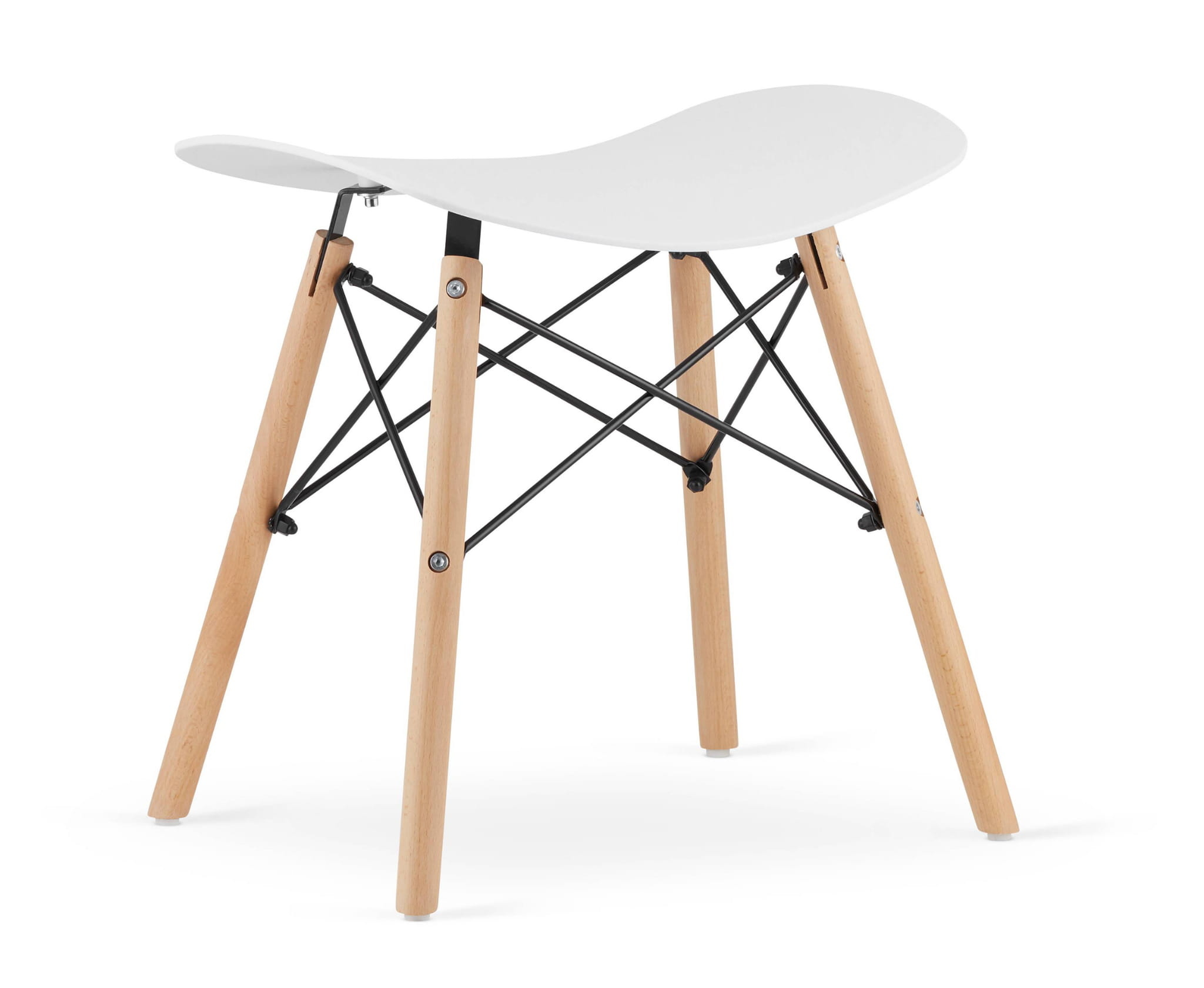 Kruk KORFU - 47,5x36x46,5cm - wit - beuken poten