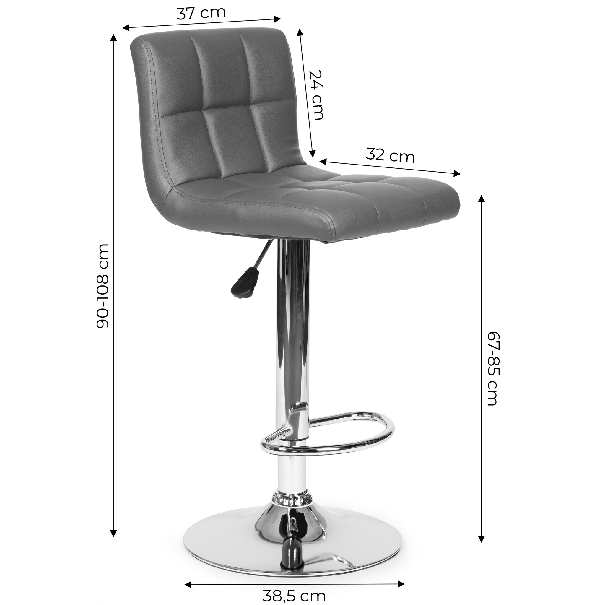 Barkruk met rugleuning - 37x32x108cm - eco-leer - grijs