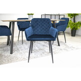 Velvet eetkamerstoel NOLA - met armleuning - marine blauw