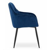 Velvet eetkamerstoel FORIO - met armleuning - marine blauw