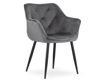 Velvet eetkamerstoel MADERA - met armleuning - donkergrijs