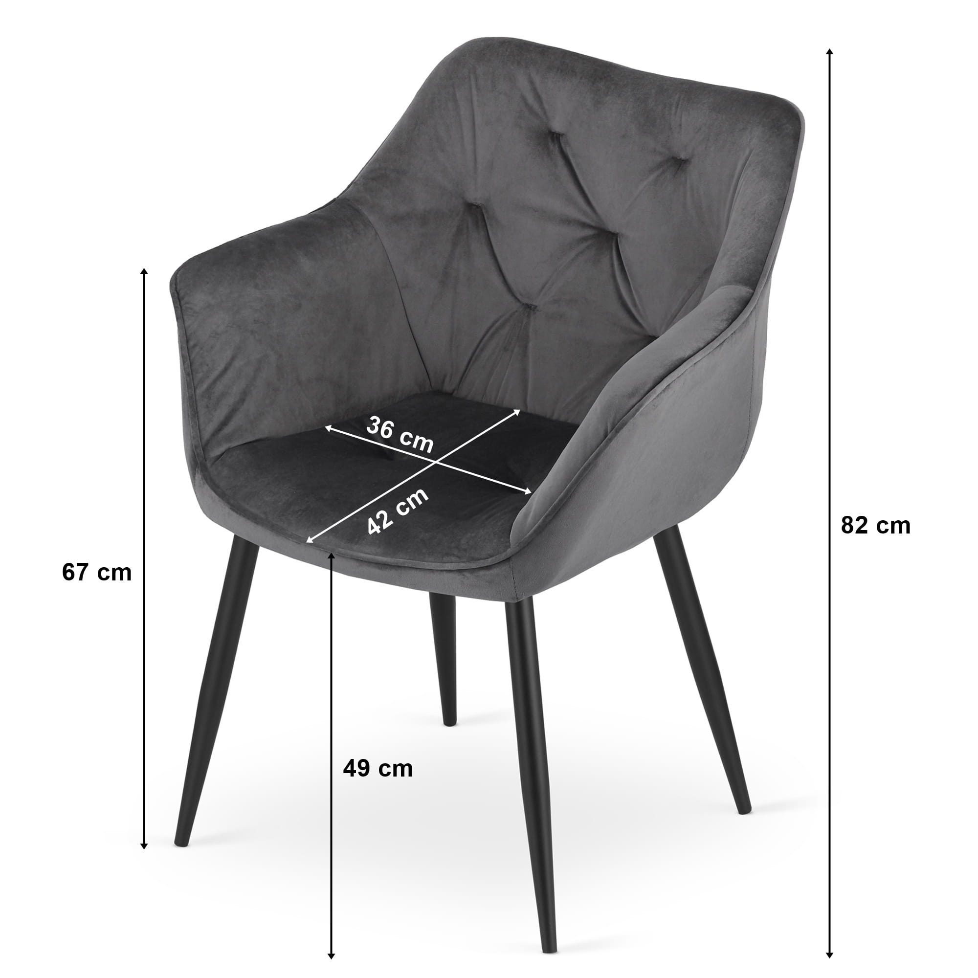 Velvet eetkamerstoel MADERA - met armleuning - zwart