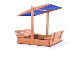 Zandbak - hout - met dak en bankjes - 140x140 cm - blauw