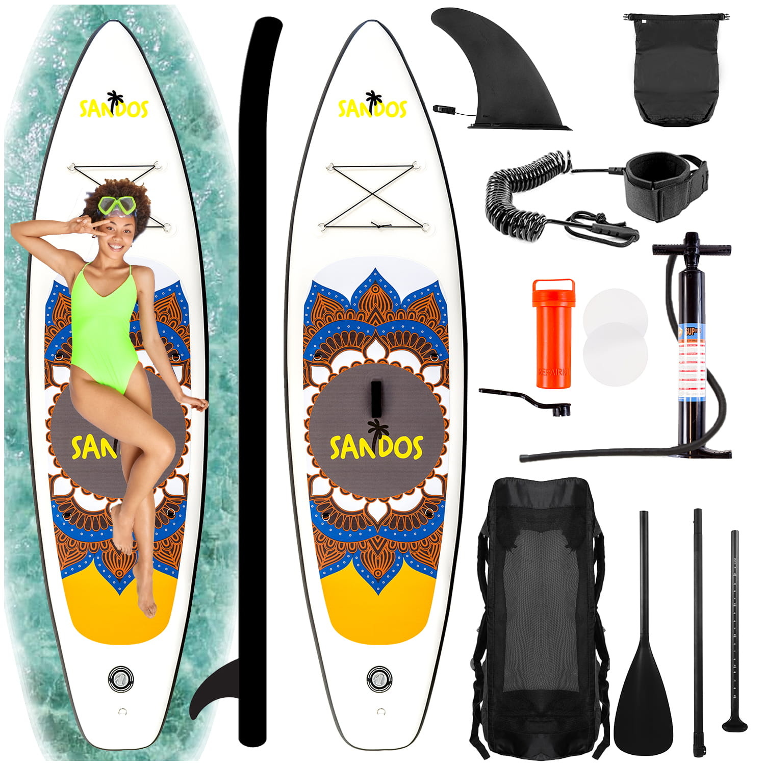 SUP board - opblaasbaar - 320cm - tot 150kg - geel, bruin