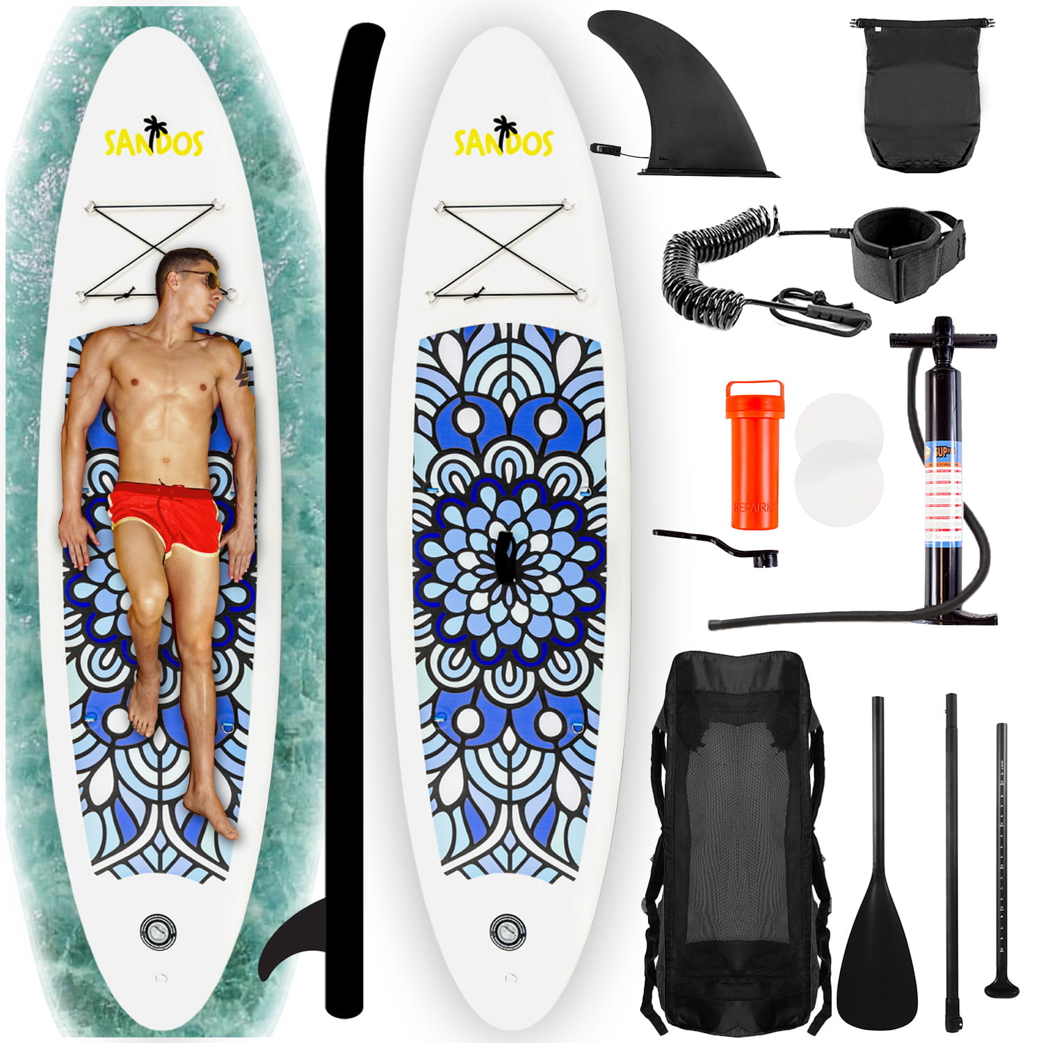 SUP board - opblaasbaar - 305cm - tot 150kg - mandala - blauw