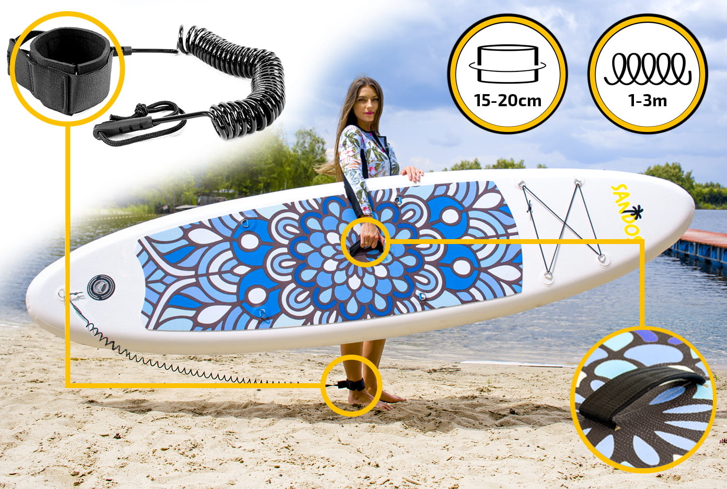 SUP board - opblaasbaar - 305cm - tot 150kg - mandala - blauw