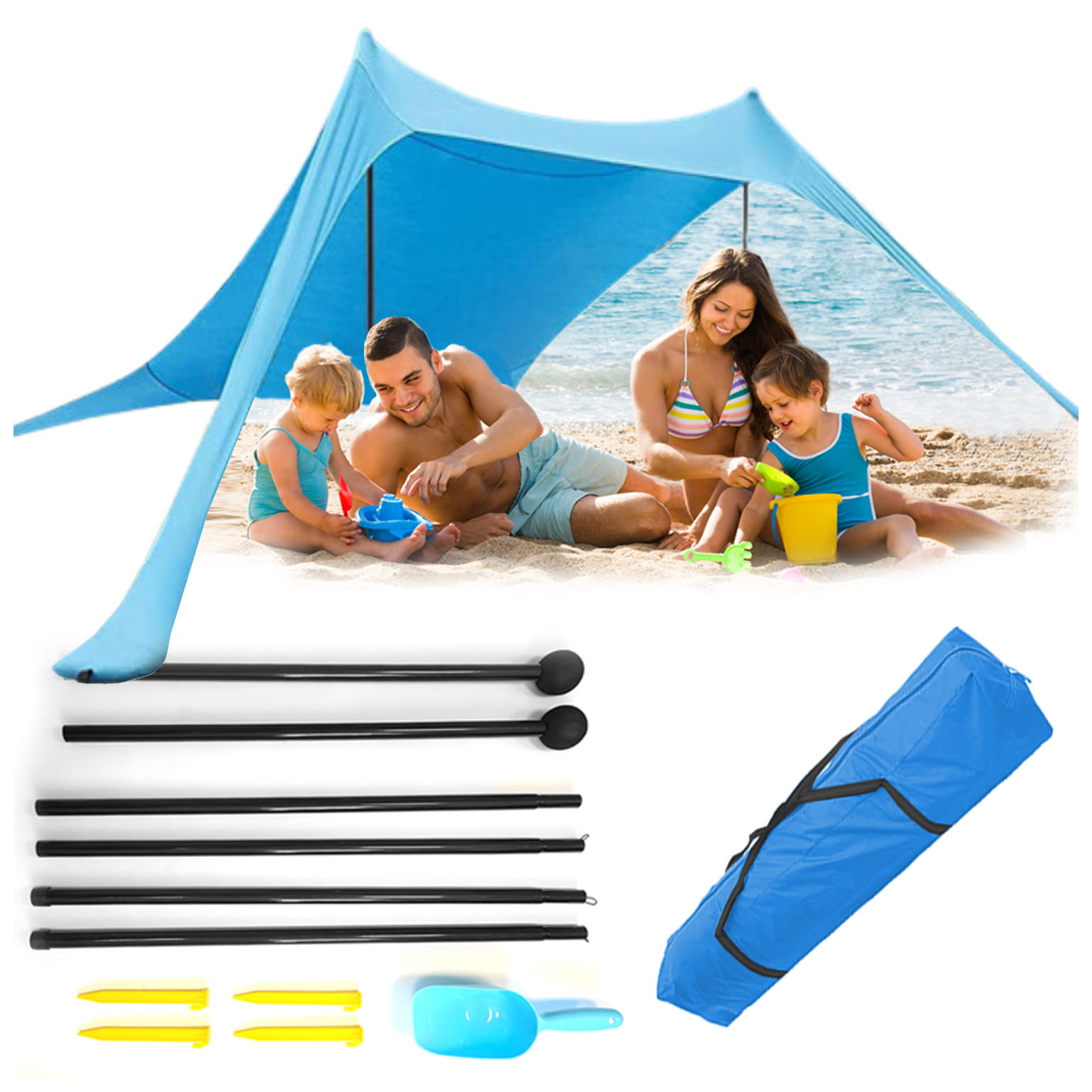 Strandtent TARP - 210x200cm - verstelbaar - blauw - 4 personen