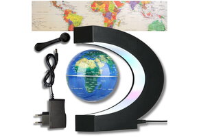 Zwevende wereldbol - magnetisch - LED - 17,5 cm - zwart, blauw