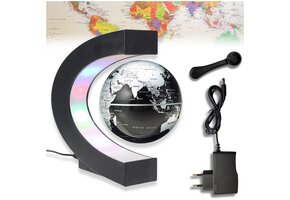 Zwevende wereldbol - magnetisch - LED - 17,5 cm - zwart