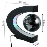 Zwevende wereldbol - magnetisch - LED - 17,5 cm - zwart