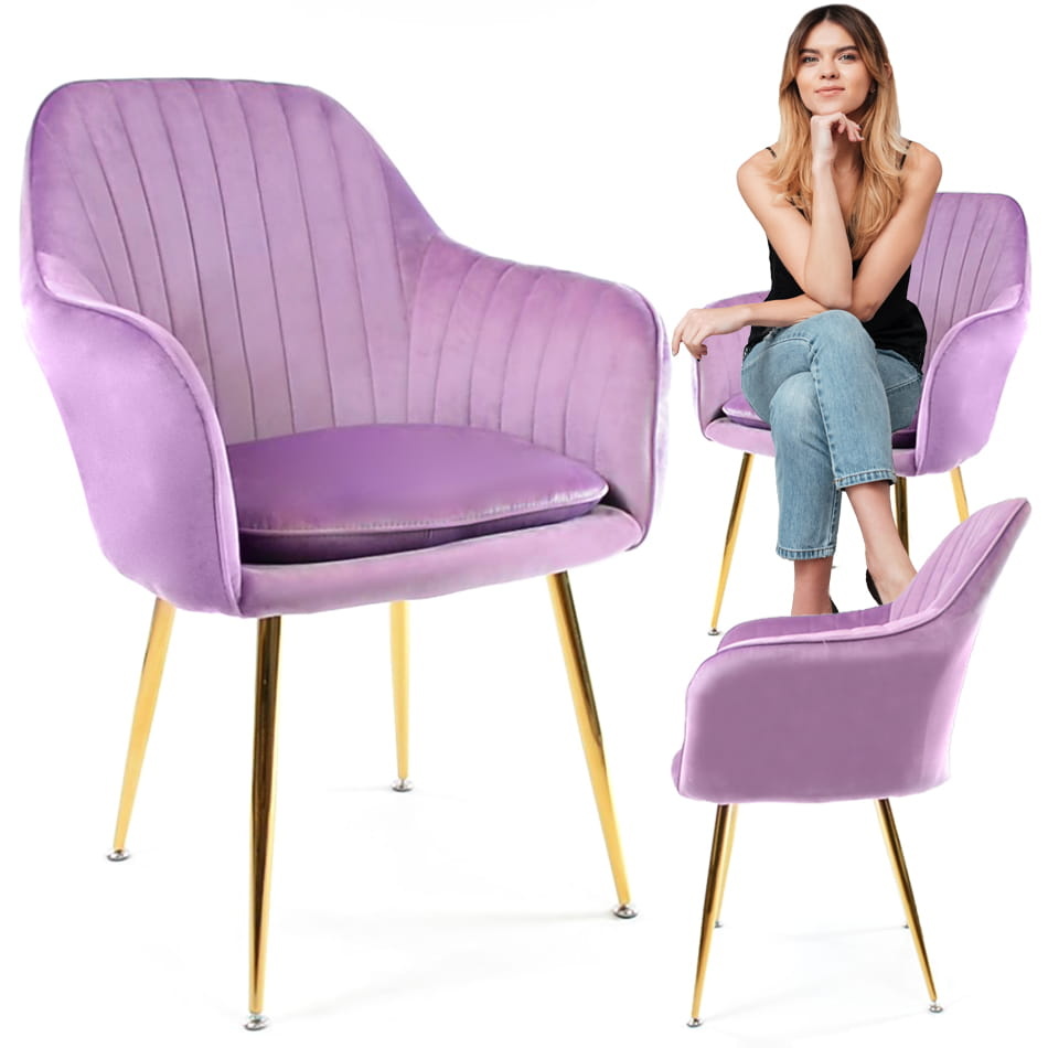 Velvet stoel - 58x59x87cm - roze - met gouden poten