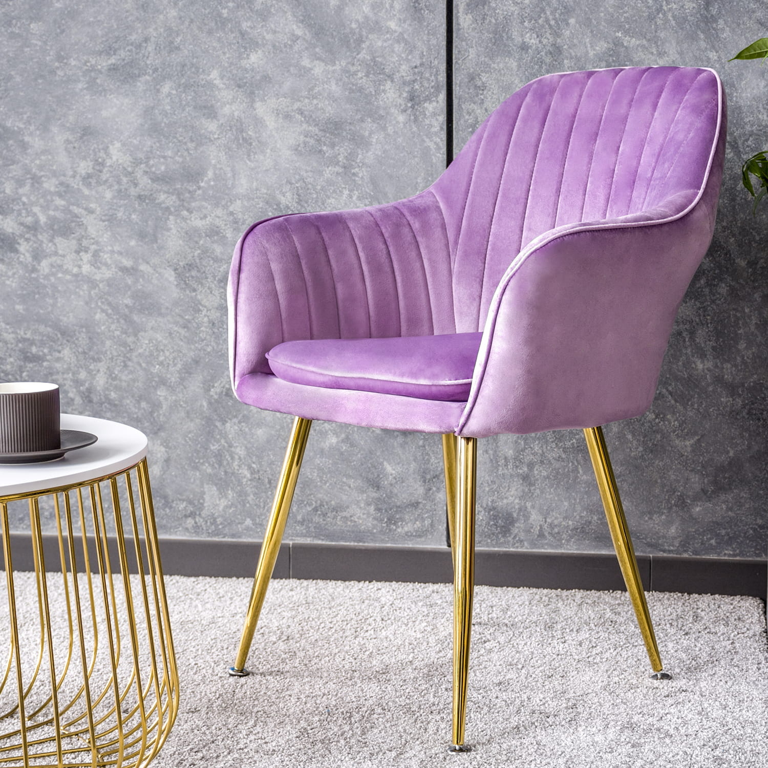 Velvet stoel - 58x59x87cm - roze - met gouden poten