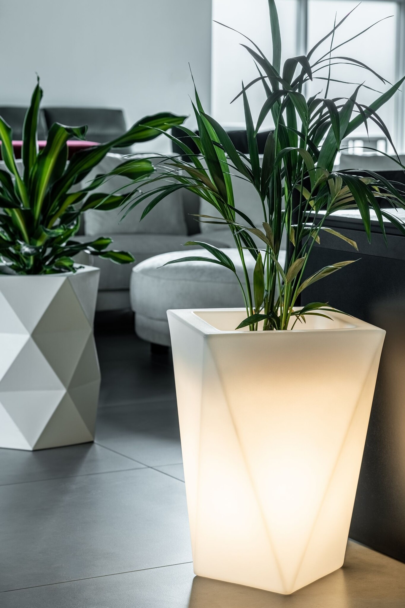 Bloempot VASO - 40x25x59cm - met LED verlichting - wit