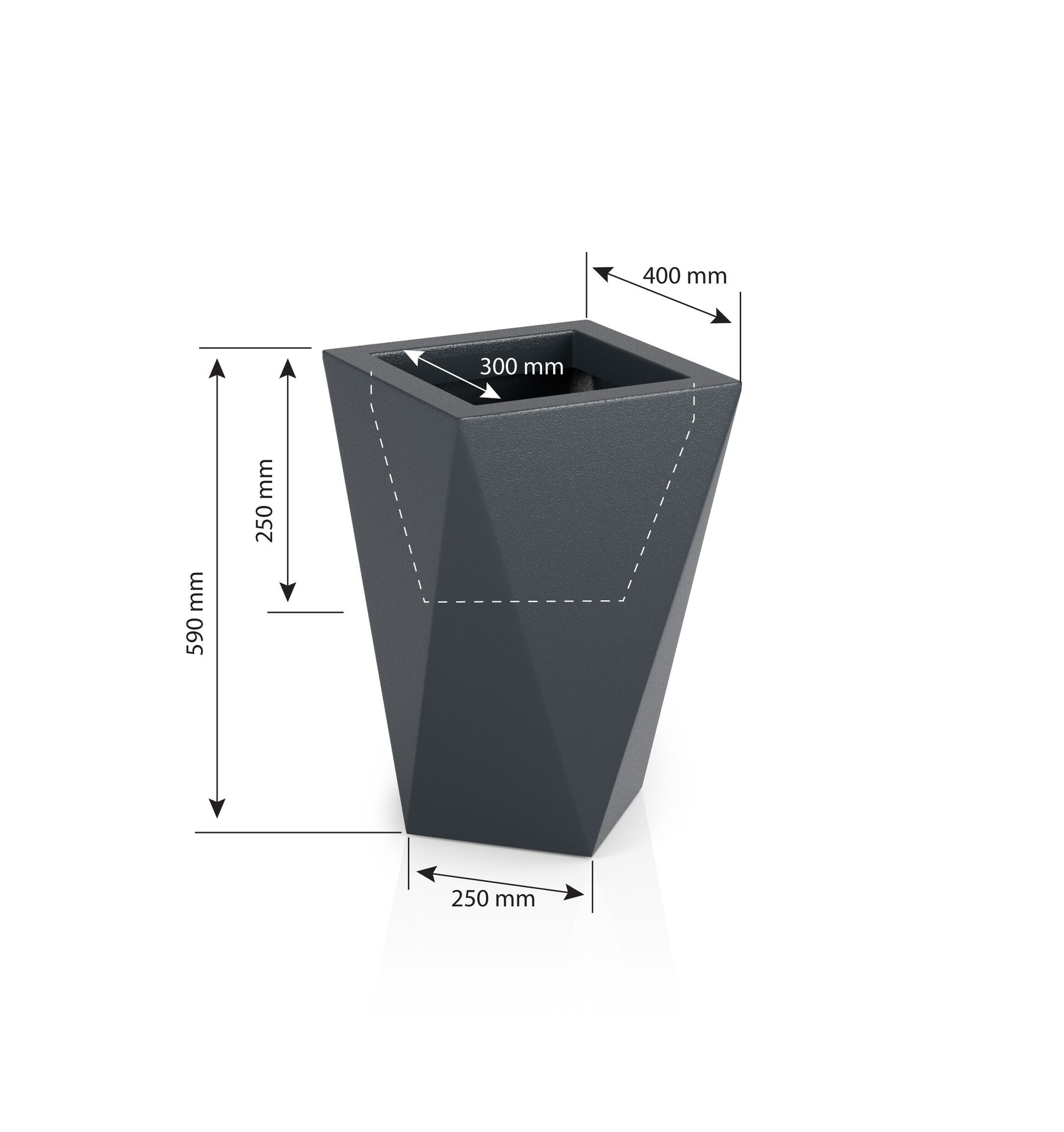 Bloempot VASO - 40x25x59cm - met LED verlichting - wit