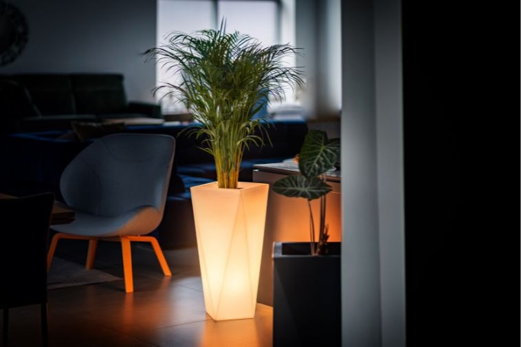 Bloempot VASO - 32x25x72cm - met LED verlichting - wit